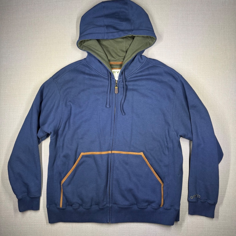 Orvis Mens Full Zip Hoodie Jacket Vinted Blue Size XL